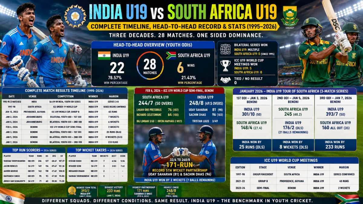 India U19 vs South Africa U19: Complete Timeline, Head-to-Head Record, and Stats (1995–2026)