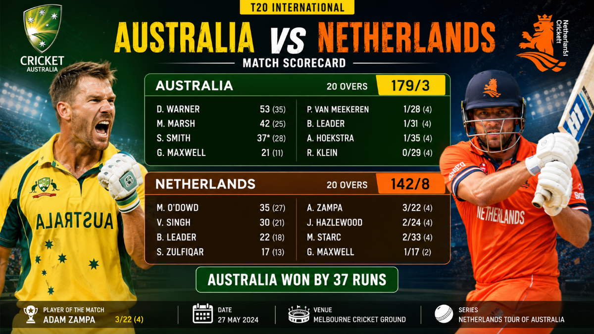 Australian Men’s Cricket Team vs Netherlands National Cricket Team Match Scorecard: Complete Breakdown