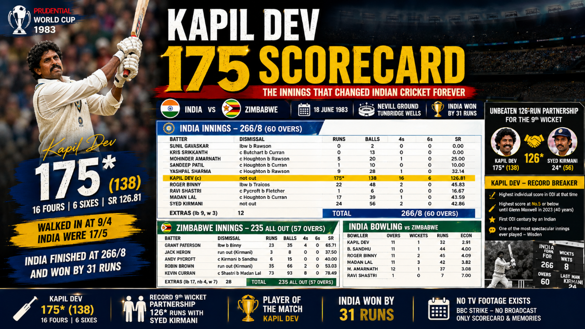 Kapil Dev 175 Scorecard: Complete Guide to the Innings, the Match, and the Records